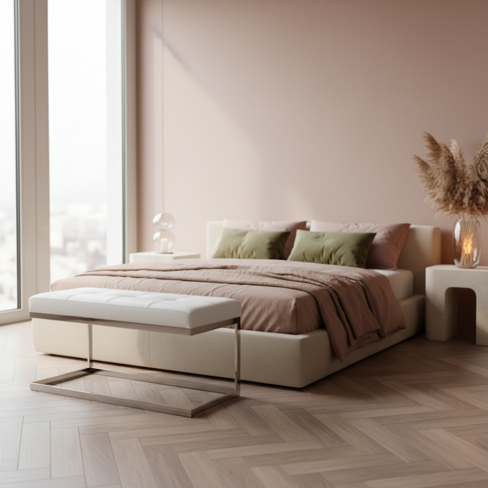 banqueta modelo 3100 disponible en sidivani en un amiente acogedor de dormitorio de hotel