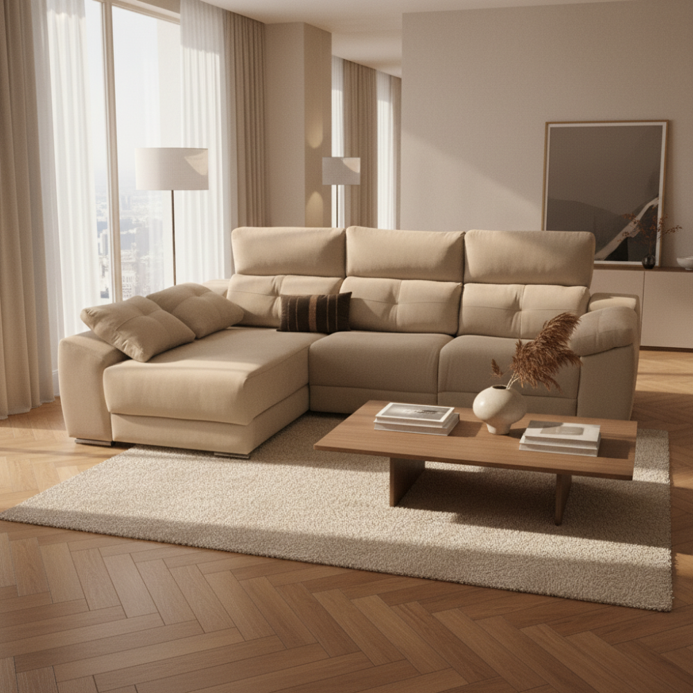Chaiselongue modelo INDIANA en tela Aquaclean con asientos fijos