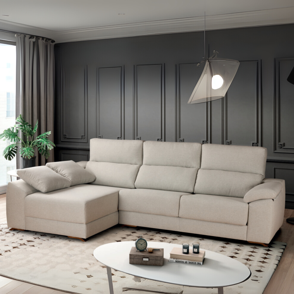 Chaiselongue modelo VELLS en tela Aquaclean con asientos deslizantes