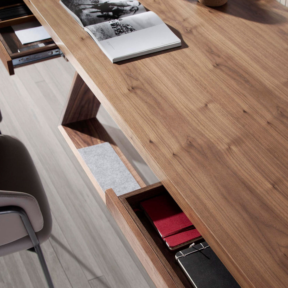 Escritorio oficina de madera Nogal y acero negro