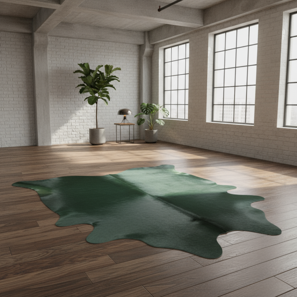 Alfombra de diseño en piel Dyed Verde botella
