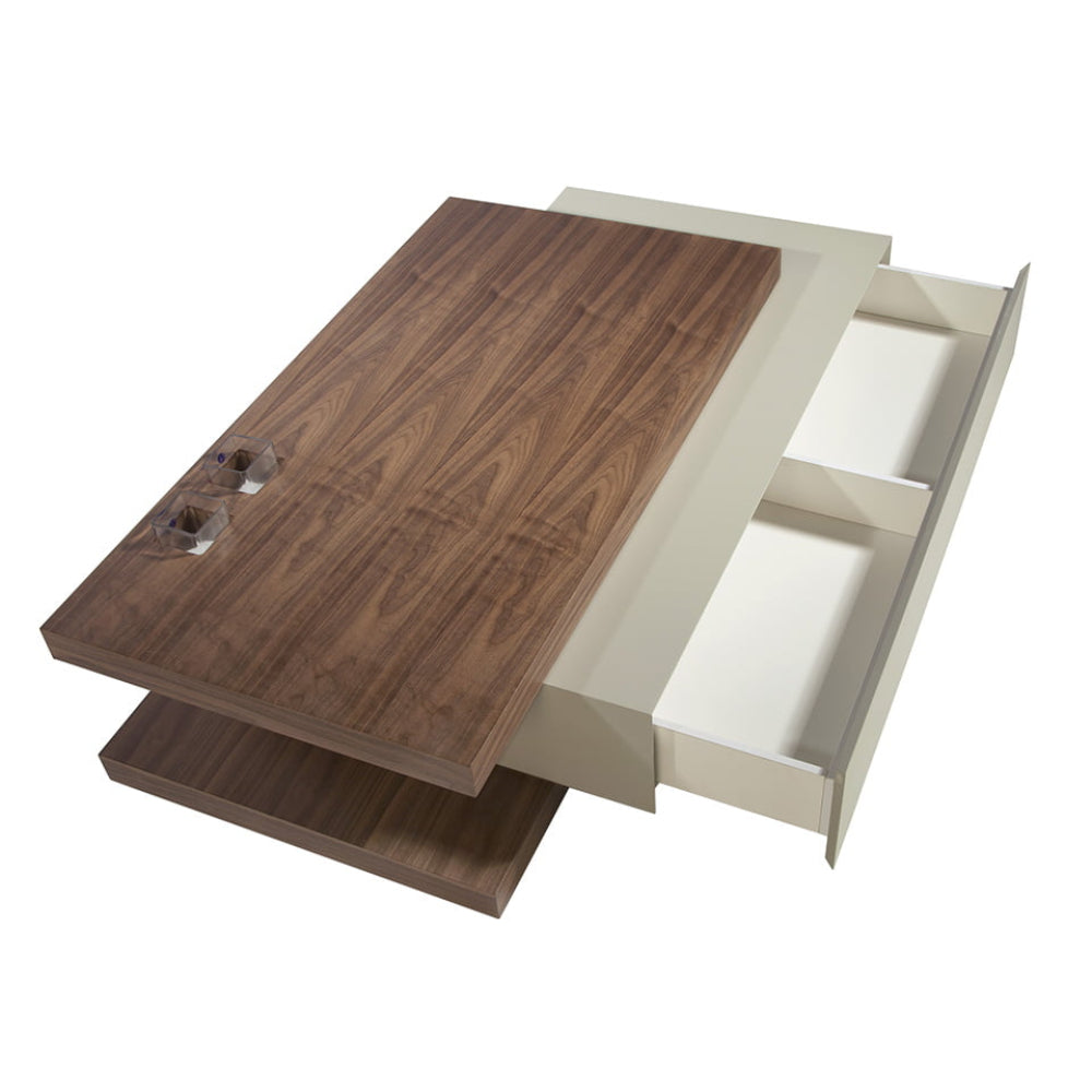 Mesa de diseño con detalle en cristal y cajón