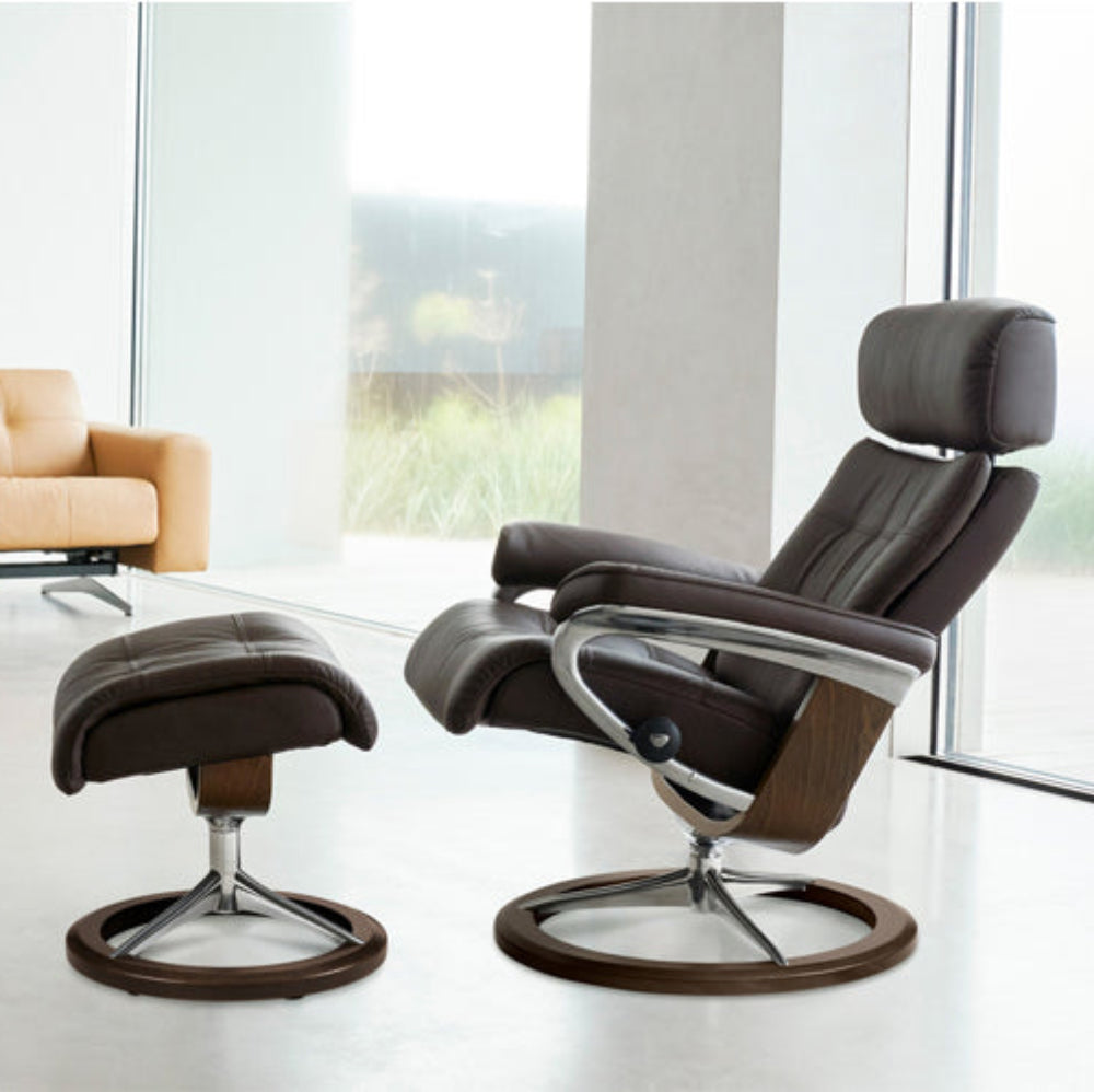 Sillon STRESSLESS modelo ERIK con pie Signature en piel Paloma
