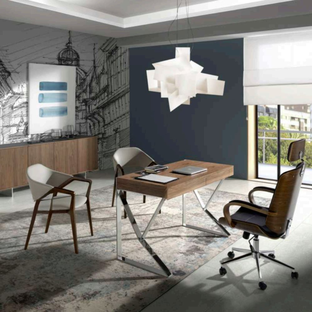 Escritorio Madera Chapada Nogal con Cajones Colección Elegance