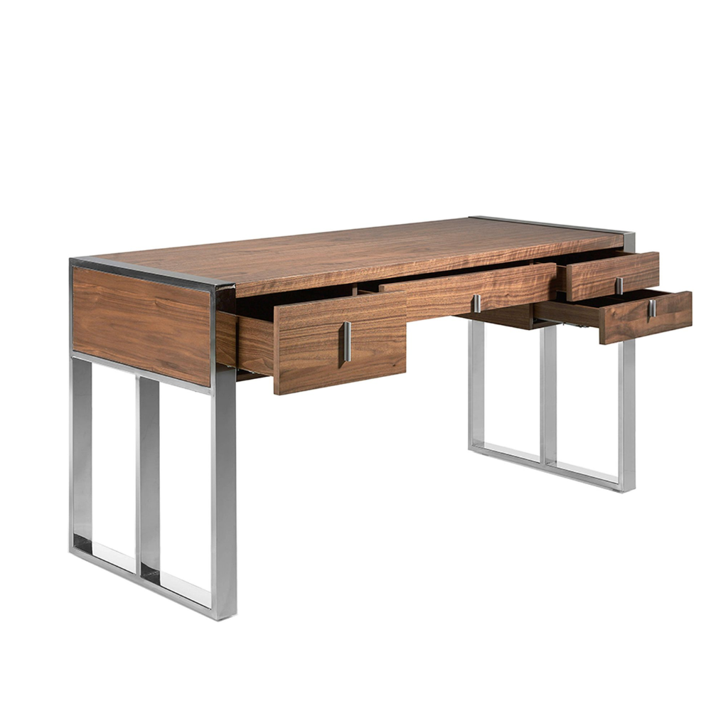 Escritorio nogal y acero cromado