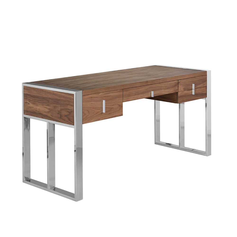 Escritorio nogal y acero cromado