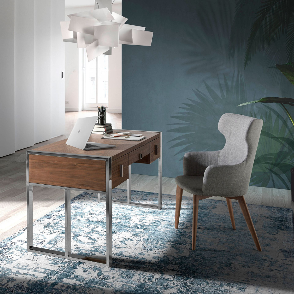 Escritorio nogal y acero cromado