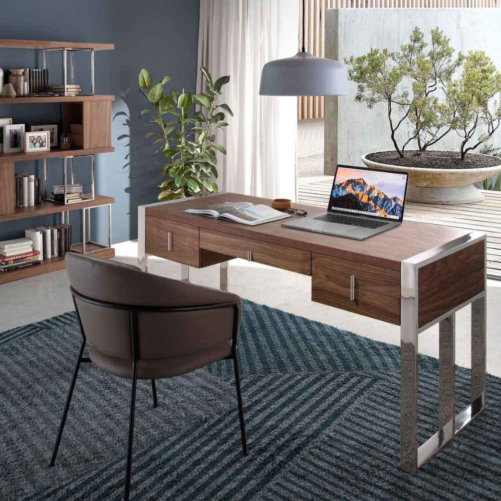 Escritorio nogal y acero cromado