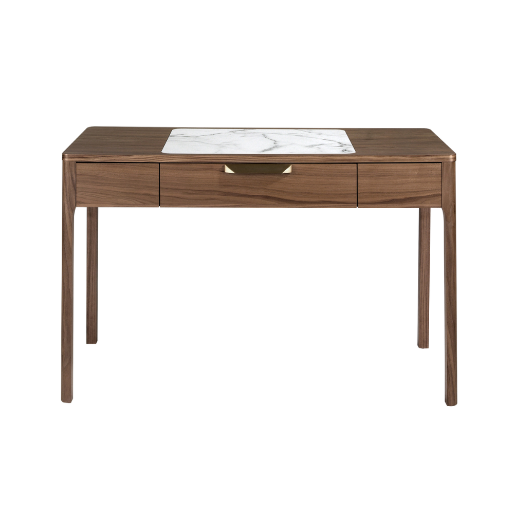Escritorio tocador nogal con tapa de cristal imitación mármol