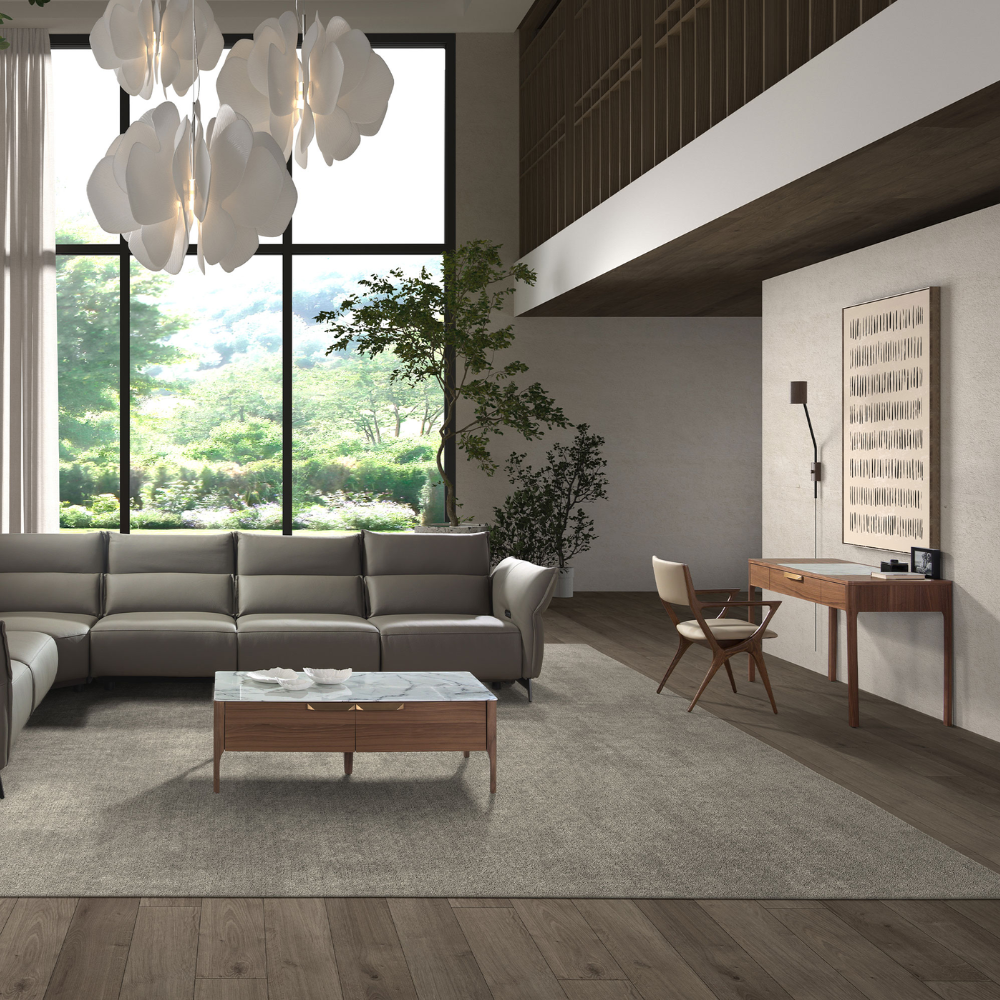 Escritorio tocador nogal con tapa de cristal imitación mármol