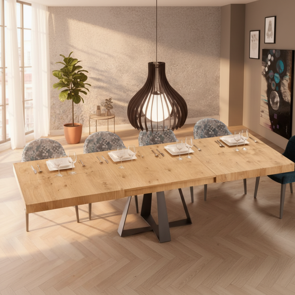 Mesa comedor de diseño extensible modelo IN-CRS tapa madera