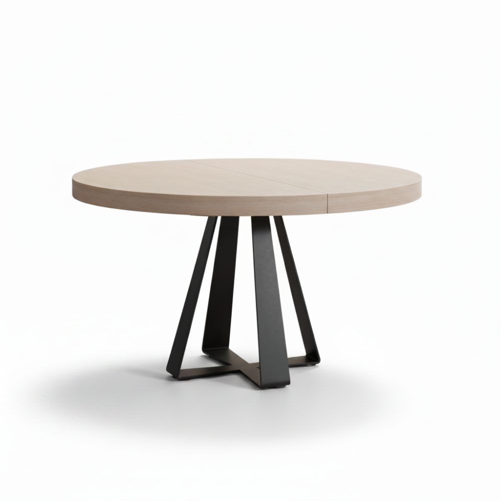 Mesa comedor de diseño circular extensible modelo IN-R tapa madera