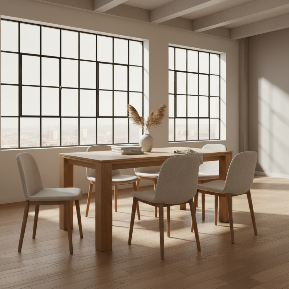 Mesa comedor de diseño extensible modelo IN-C tapa madera