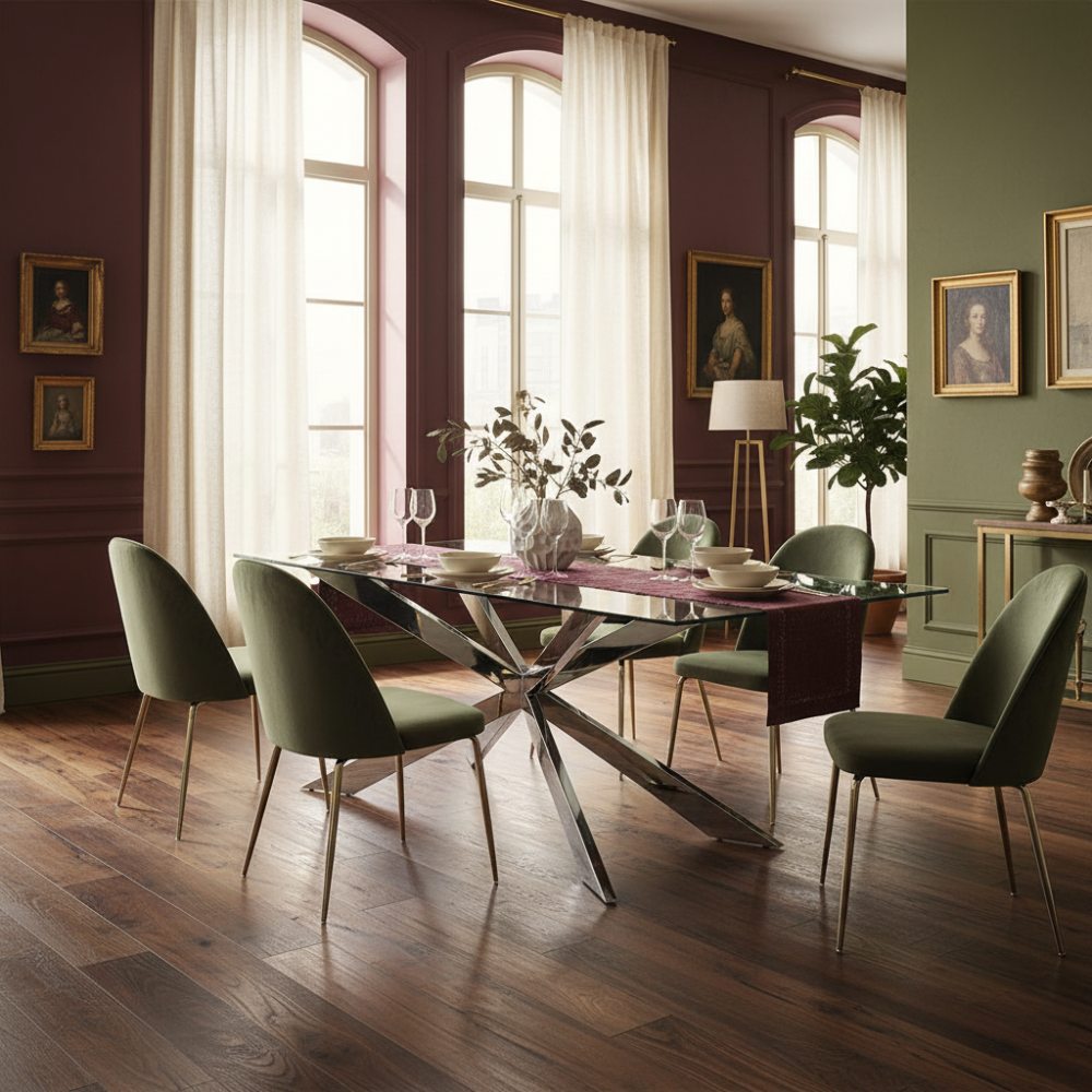 Mesa de Comedor Fija modelo MILANO Tapa Cristal