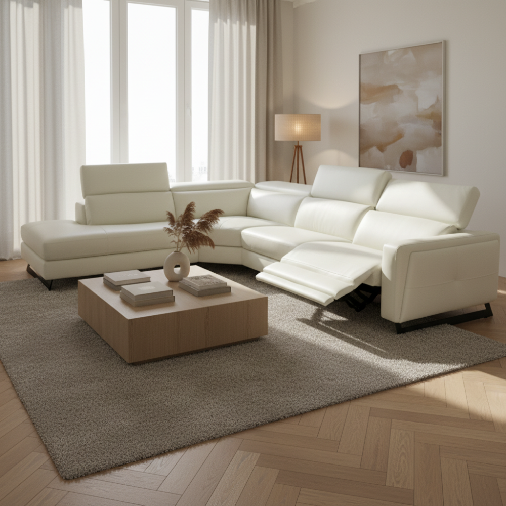 Rinconera de diseño con relax modelo Manifesto tapizado en piel