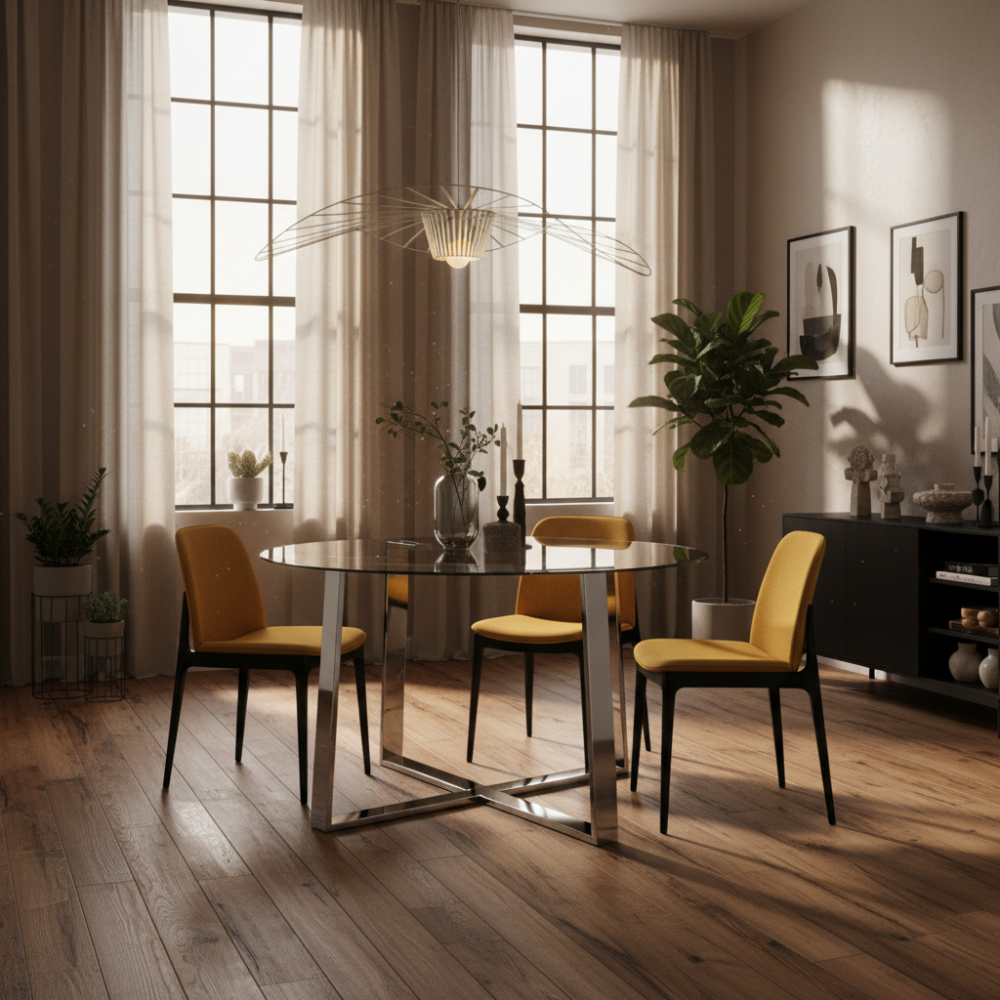 Mesa de Comedor Fija Tapa Cristal Templado