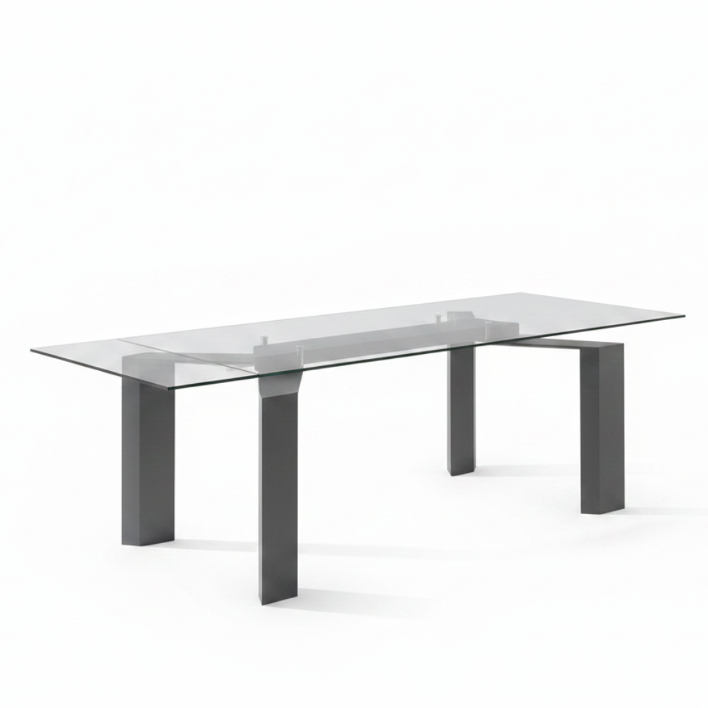Mesa Comedor Extensible Tapa Vidrio Transparente Diferentes Acabados