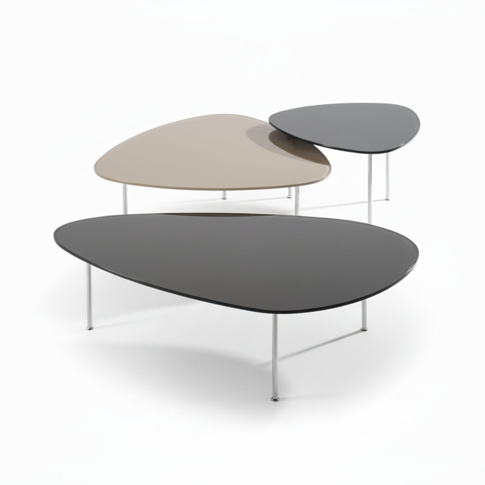 Mesa GLAS S55 Pata aluminio lacada cromada y tapa cristal o ceramica Disponible en nuestras tiendas de diseño Sidivani en Madrid y en nuestra web