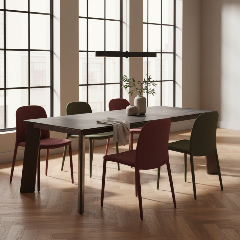 Mesa Comedor Fija o Extensible Vulcano Ceniza con Tapa Cerámica