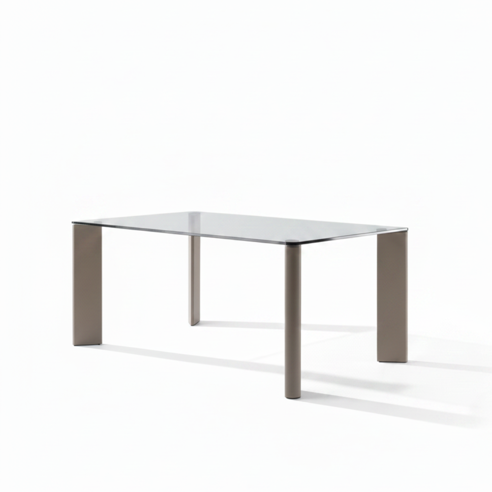 Mesa Comedor Fija Cuadrada Tapa Cristal 15mm Patas Color Arena