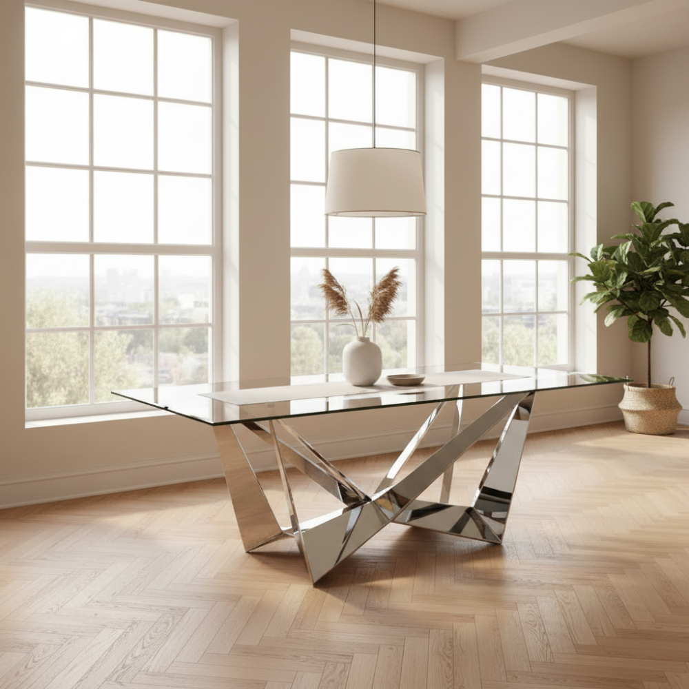 Mesa comedor Tapa Cristal Colección Elegance