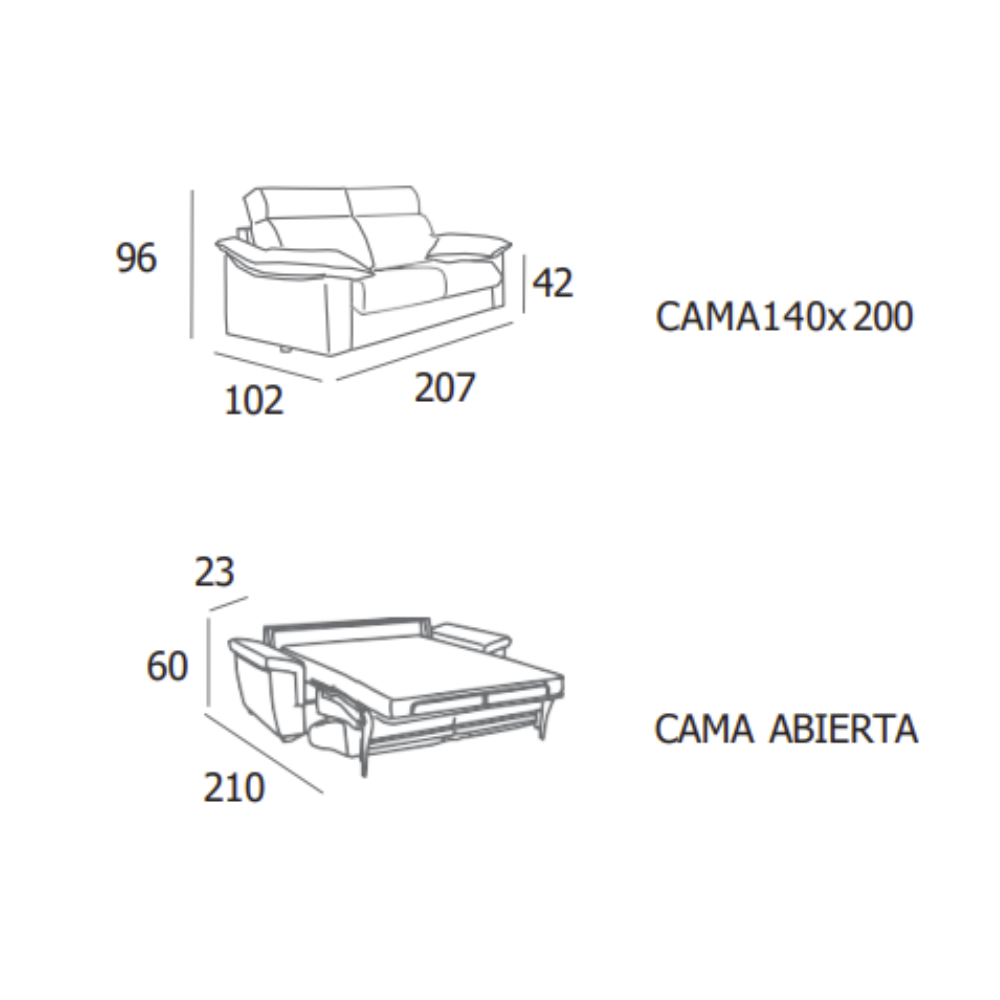 Sofá cama modelo BERTON con sistema  de apertura italiana Tapizado con entrega Express
