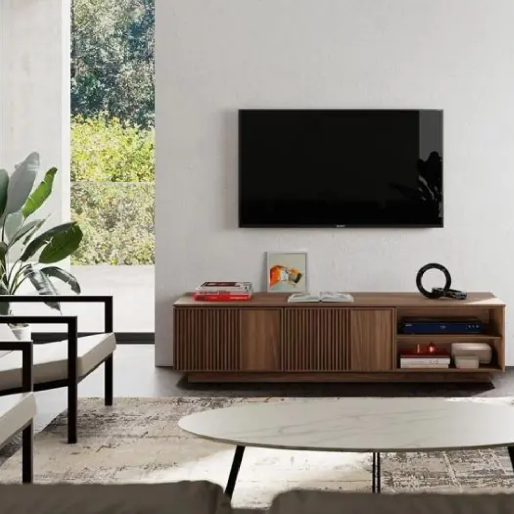 Mueble TV de diseño Combinado Liso-Rayado Acabado Madera