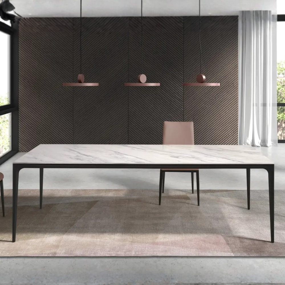 Mesa de Comedor Rectangular Modelo NC-KK FIX KER Tapa de Porcelánico
