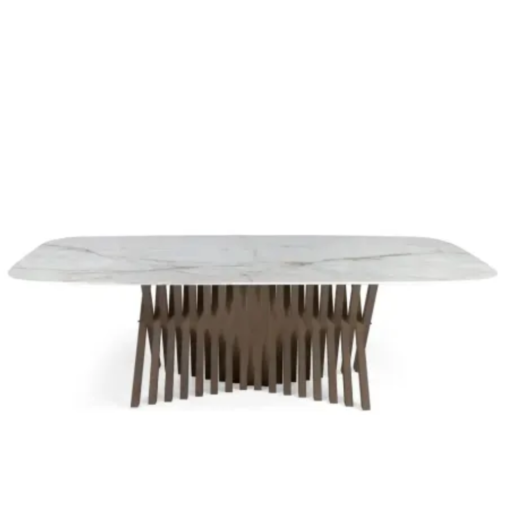 Mesa de Comedor Fija Modelo NC-LF WOOD KER Tapa de Porcelánico