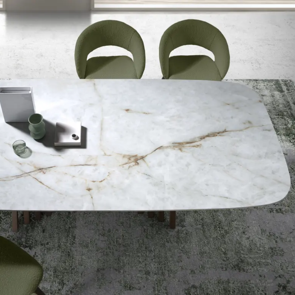 Mesa de Comedor Fija Modelo NC-LF WOOD KER Tapa de Porcelánico