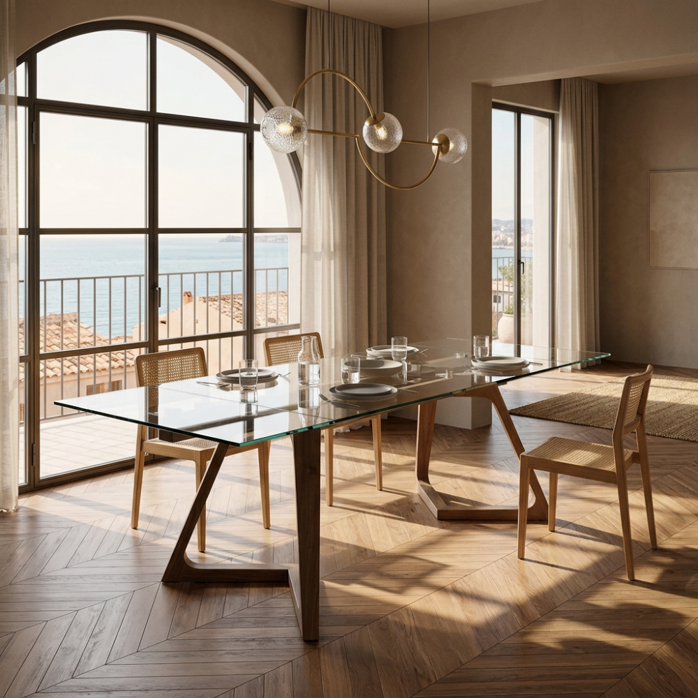 Mesa de Comedor Extensible Modelo NC-NL EXT GLASS Tapa de Cristal