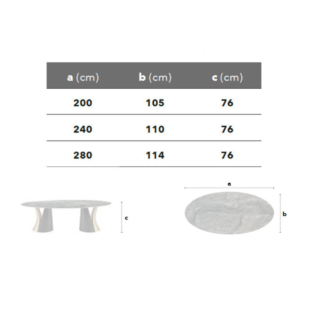 Mesa de comedor modelo NC-NVDBL FIX KER Tapa Ovalada Porcelánico