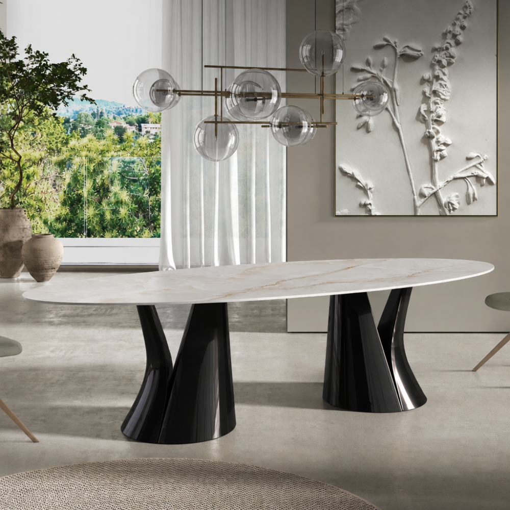 Mesa de comedor modelo NC-NVDBL FIX KER Tapa Ovalada Porcelánico