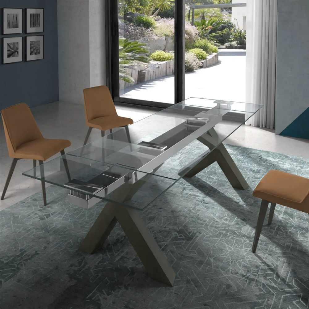 Mesa de Comedor Extensible Modelo NC-SH EXT GLASS Tapa de Cristal