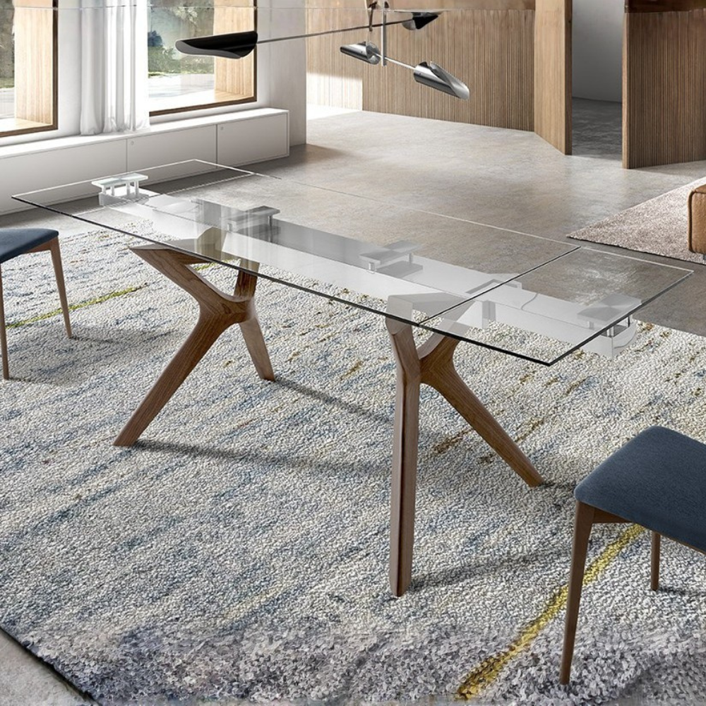 Mesa de Comedor Extensible Modelo NC-LN EXT GLASS Tapa de Cristal