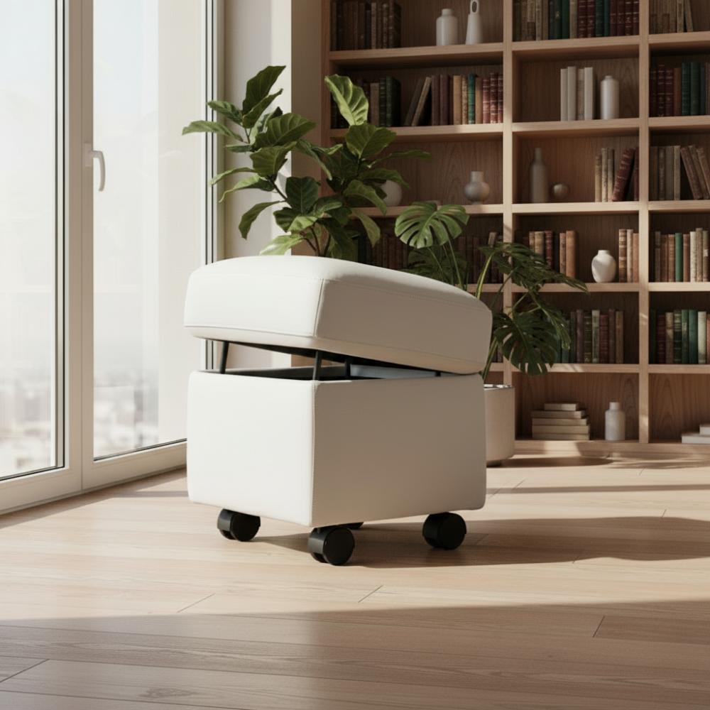 Pouf modelo Ottoman MODERN de Stressless® con ruedas Tapizado piel Paloma