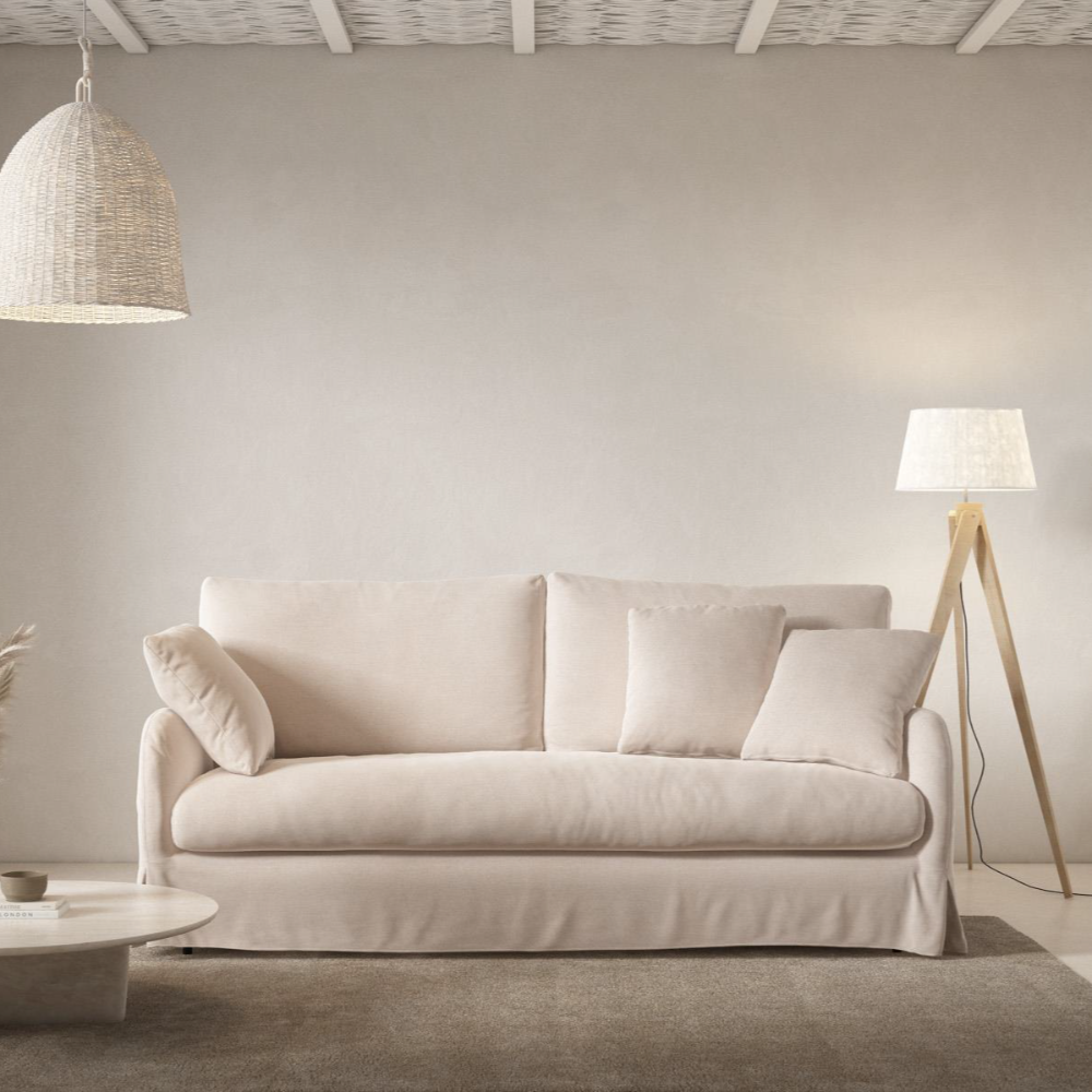 Sofá de diseño totalmente desenfundable modelo Portixol en tejido natural