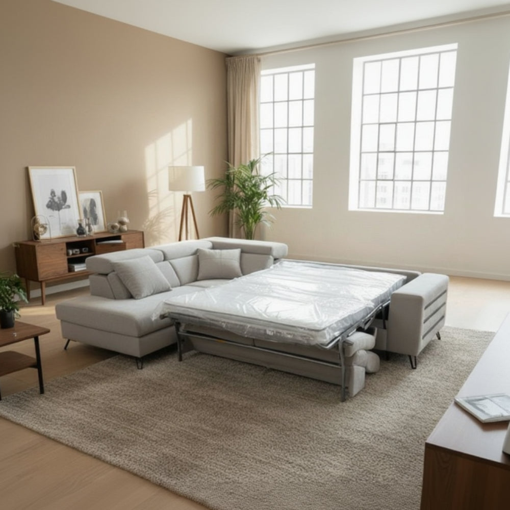 Rinconera con cama italiana Tapizado en tela Crevin color Gris - SIDIVANI