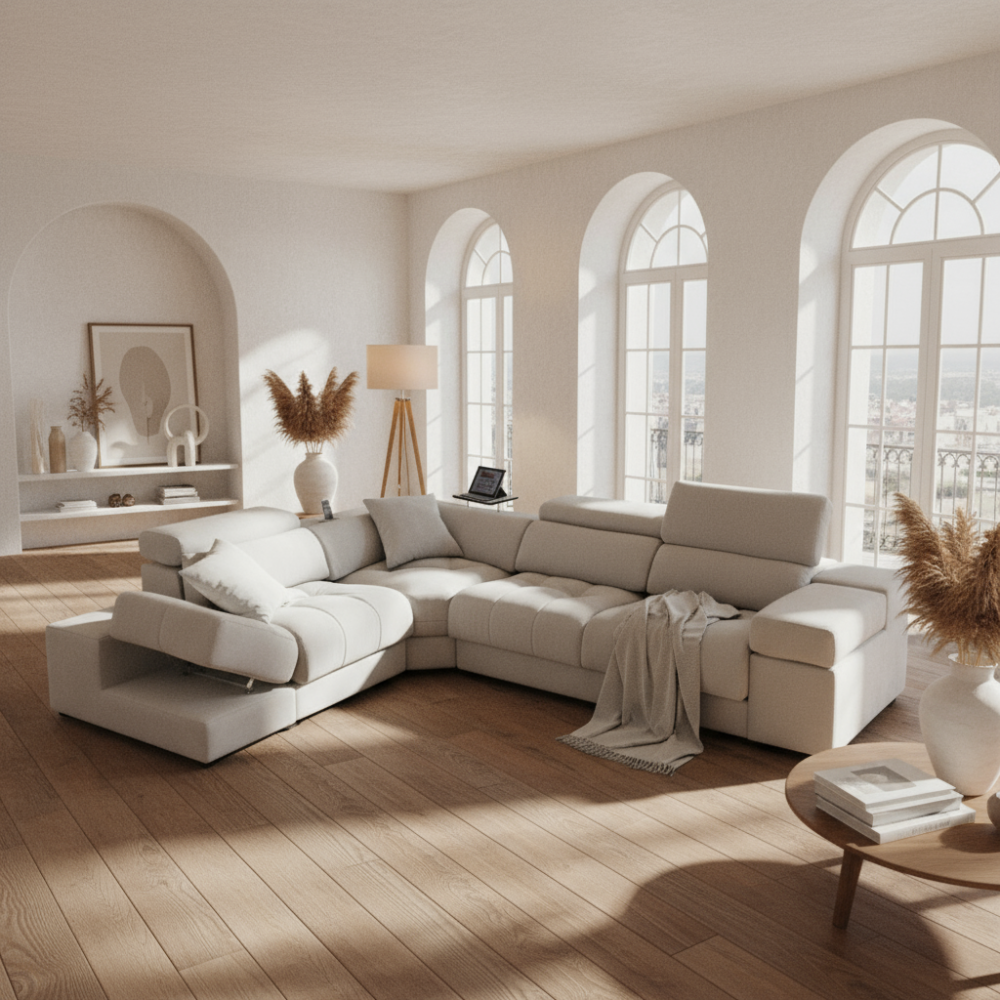 Rinconera moderna modelo NOWO en tela con acogida viscoelástica