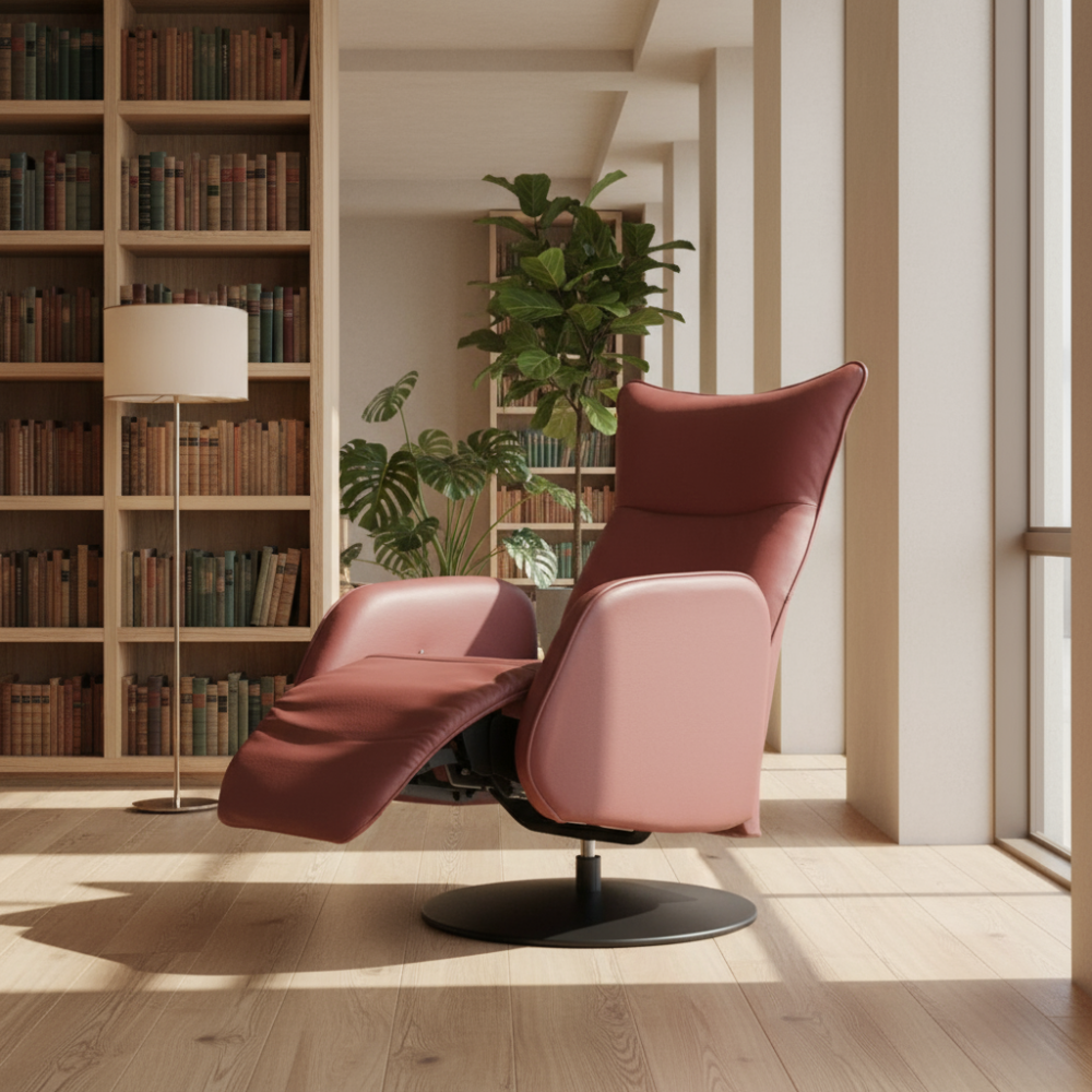 Sillón Relax giratorio de diseño modelo PHILLY en piel natural