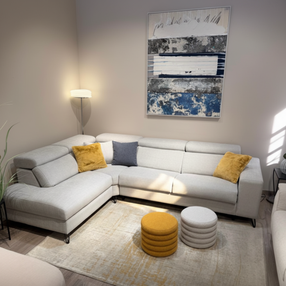 Sofá esquinero de diseño con cama italiana  en tela gris de CREVIN