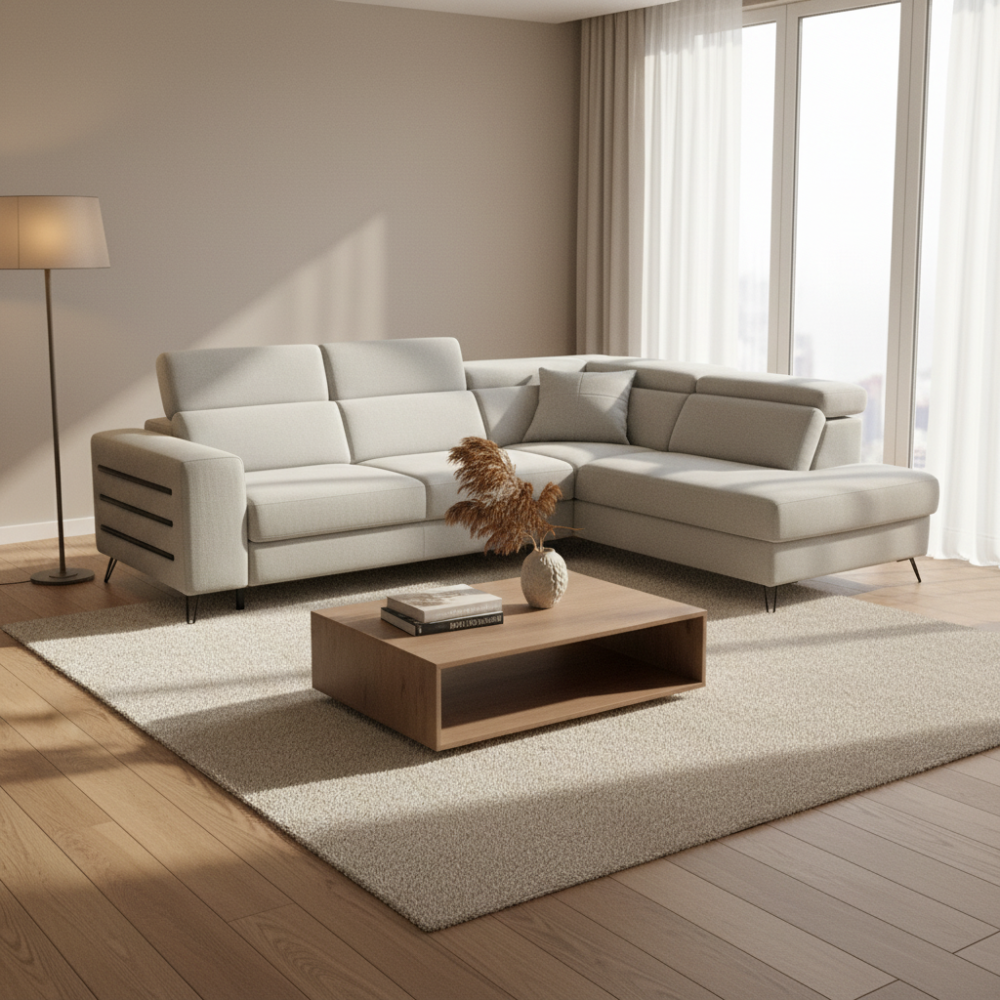 Sofá esquinero de diseño con cama italiana  en tela gris de CREVIN