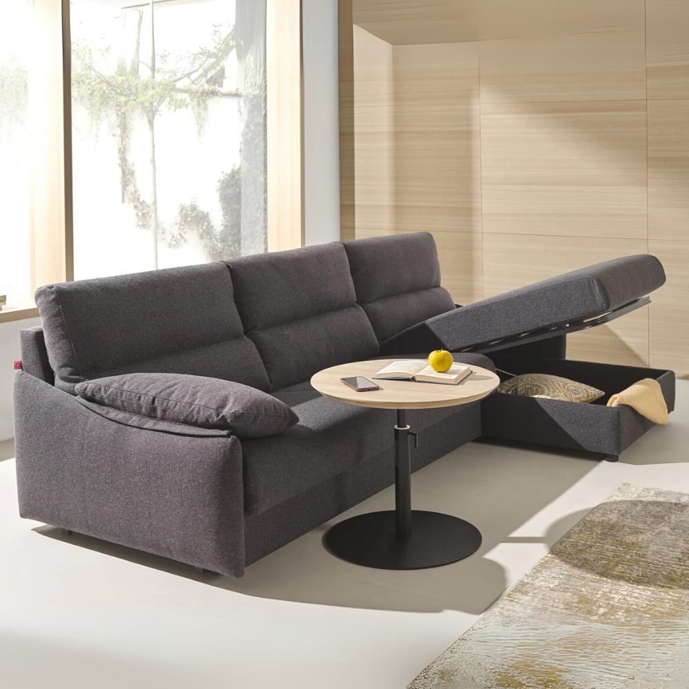 Sofá con chaiselongue cama modelo LAGOS con sistema de apertura Italiano