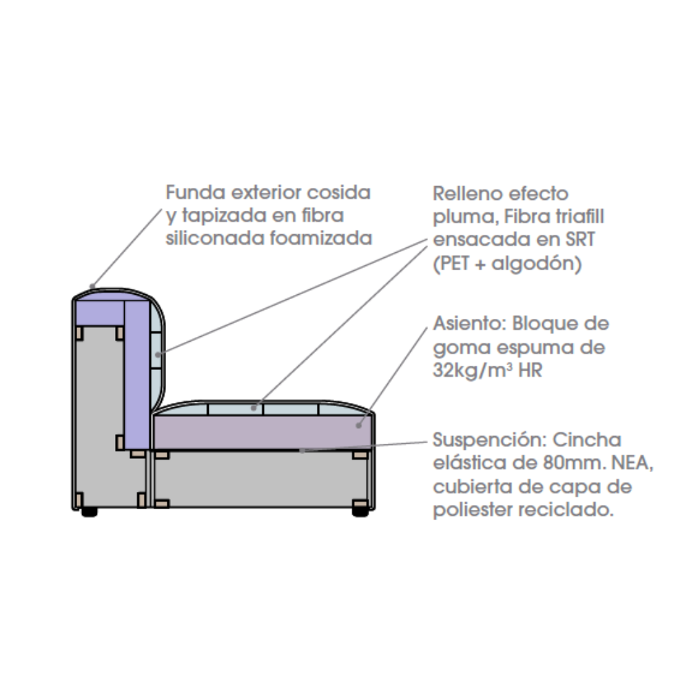 Chaiselongue de diseño modular con pouf convertible modelo BABAR