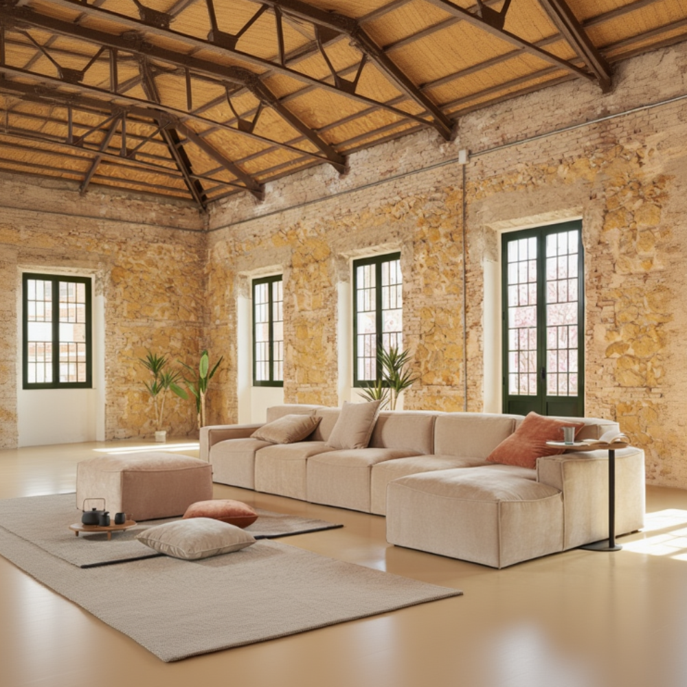 Chaiselongue de diseño modular con pouf convertible modelo BABAR