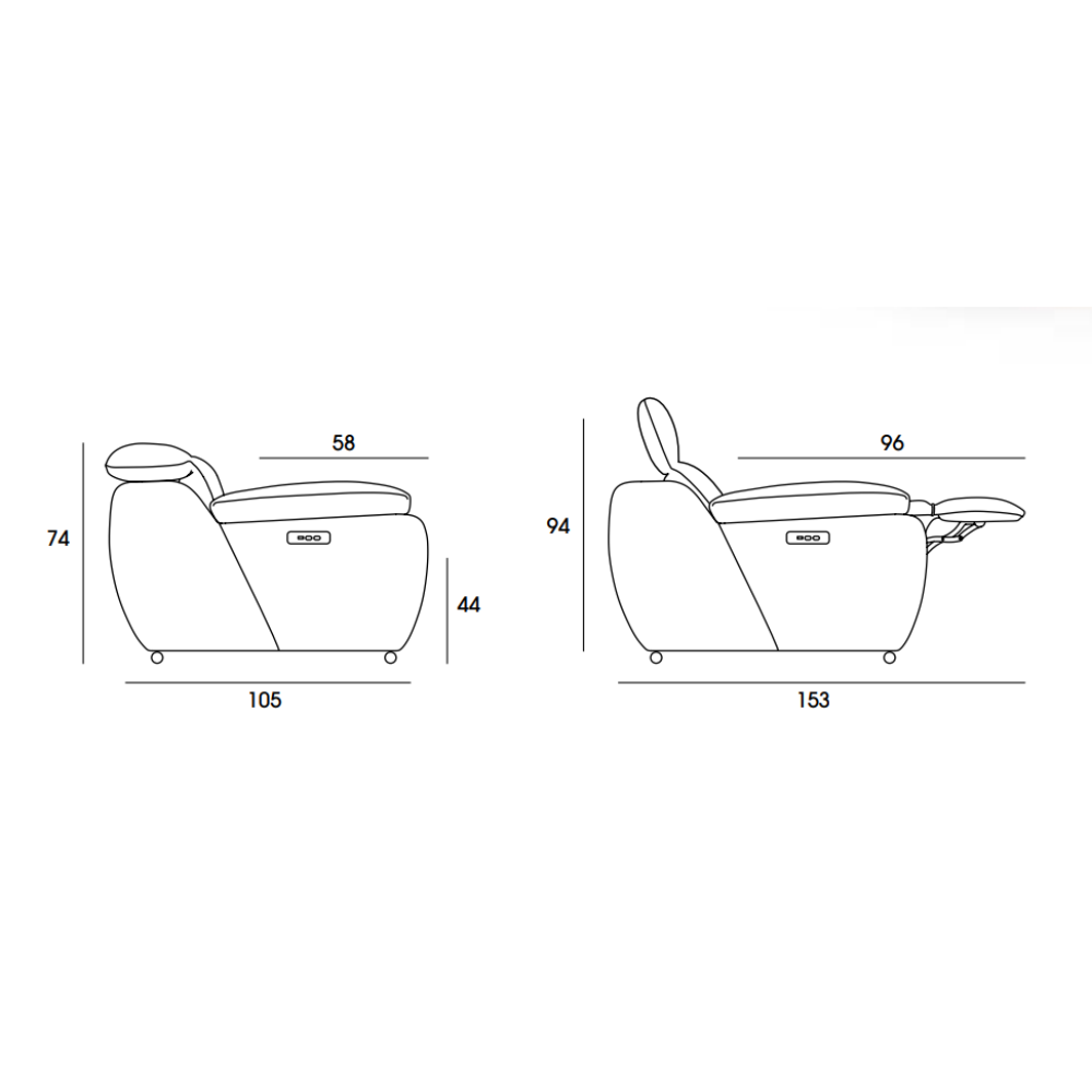 Sofá modelo BOSSANOVA con 2 asientos relax Tapizado Aquaclean