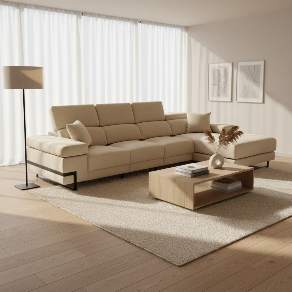 Chaiselongue modelo ACAPULCO con 3 asientos relax motorizados en tela Aquaclean