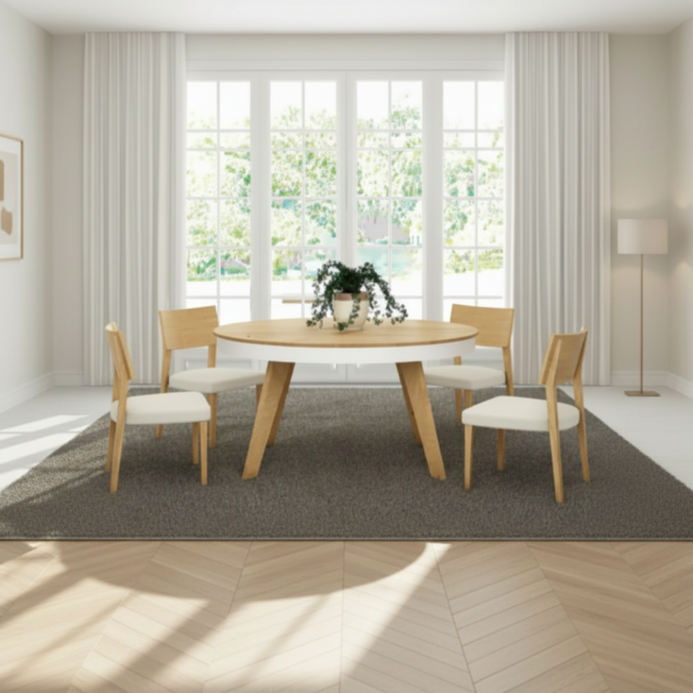 Mesa comedor extensible de diseño circular modelo Carla