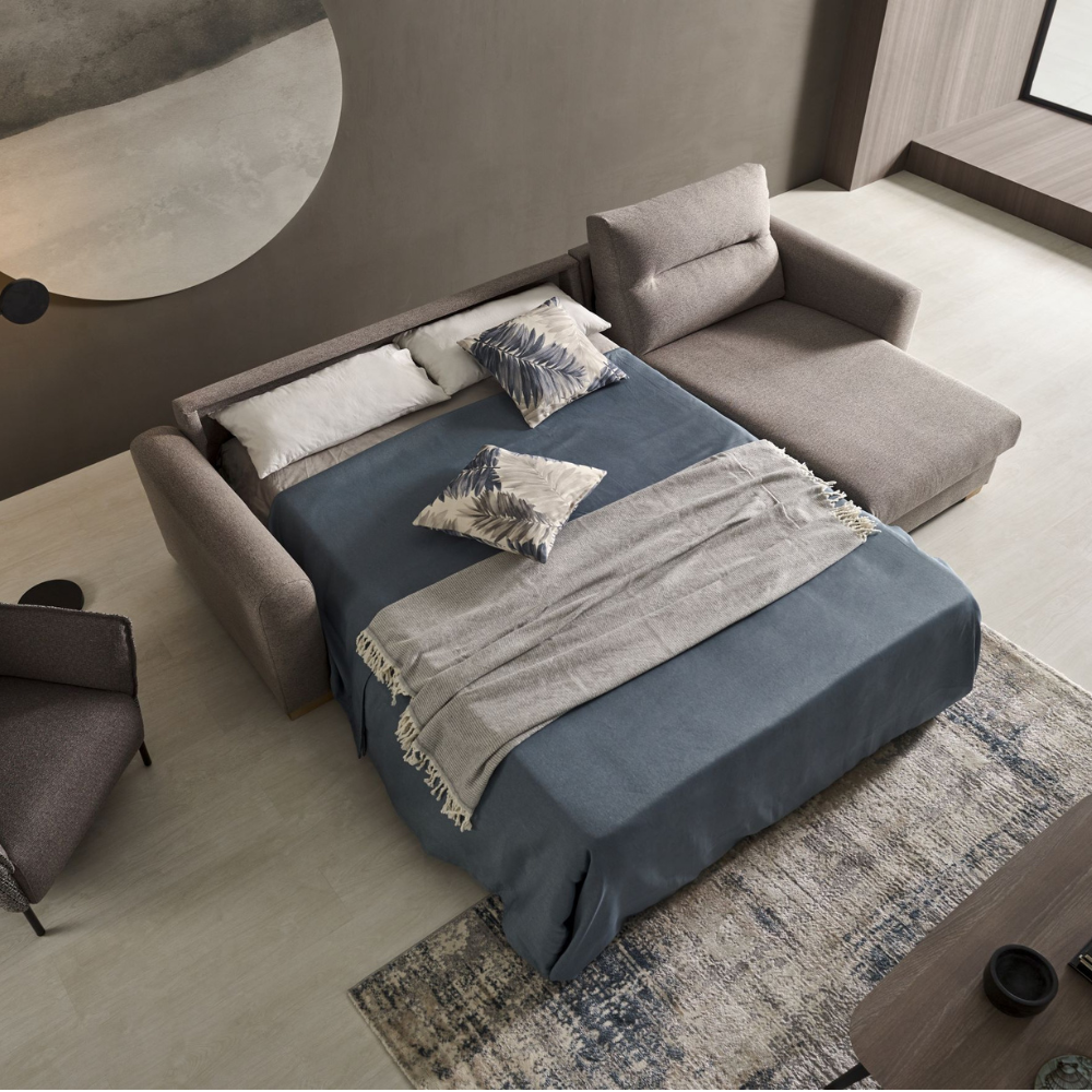 Sofá cama con chaiselongue modelo FARO con apertura Italiana Tapizado Aquaclean