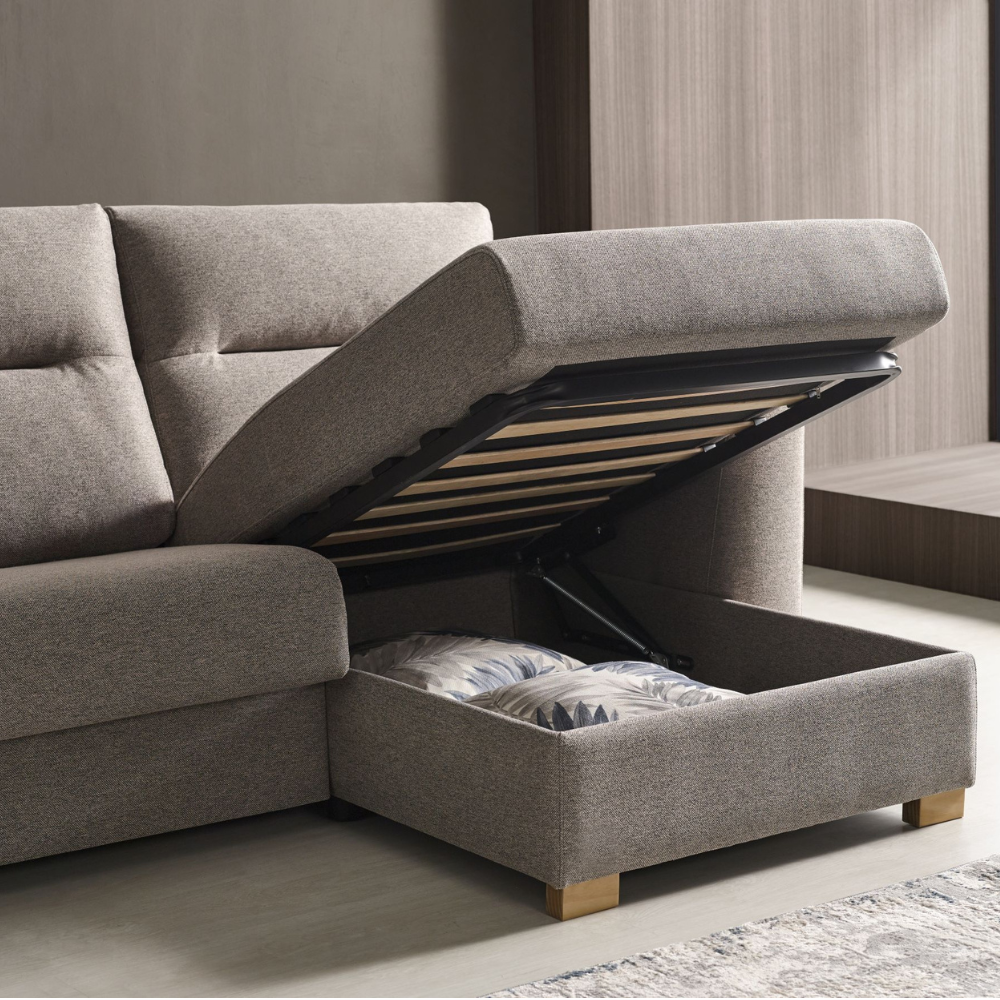 Sofá cama con chaiselongue modelo FARO con apertura Italiana Tapizado Aquaclean